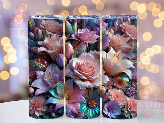 3D Iridescent Floral Tumbler, 3D Flower Tumbler, Colorful Floral Wrap, Elegant Iridescent Wrap, Vibrant 3D Flowers Wrap, Sublimation Design, Trendy Gift Idea Sublimation SvggirlplusArt 