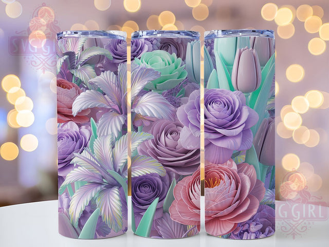 3D Iridescent Floral Tumbler, 3D Flower Tumbler, Colorful Floral Wrap, Elegant Iridescent Wrap, Vibrant 3D Flowers Wrap, Sublimation Design, Trendy Gift Idea Sublimation SvggirlplusArt 
