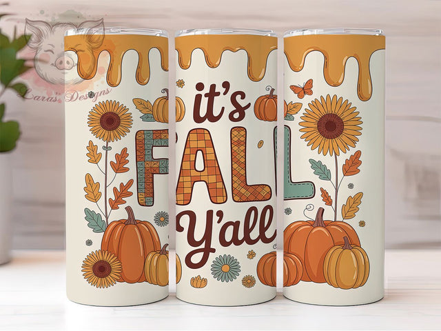 3D It’s Fall Y’all Pumpkin Tumbler, It’s Fall Y’all Cup Wrap, 20Oz Sublimation Design, Cozy Autumn Coffee Mug, Rustic Fall Drinkware, Pumpkin Season Gift, Harvest Time Tumbler Sublimation Lara' s Designs 