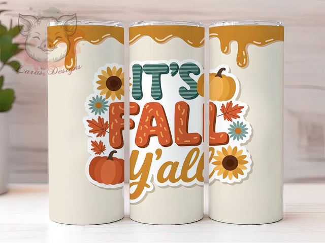 3D It’s Fall Y’all Pumpkin Tumbler, It’s Fall Y’all Cup Wrap, 20Oz Sublimation Design, Cozy Autumn Coffee Mug, Rustic Fall Drinkware, Pumpkin Season Gift, Harvest Time Tumbler Sublimation Lara' s Designs 