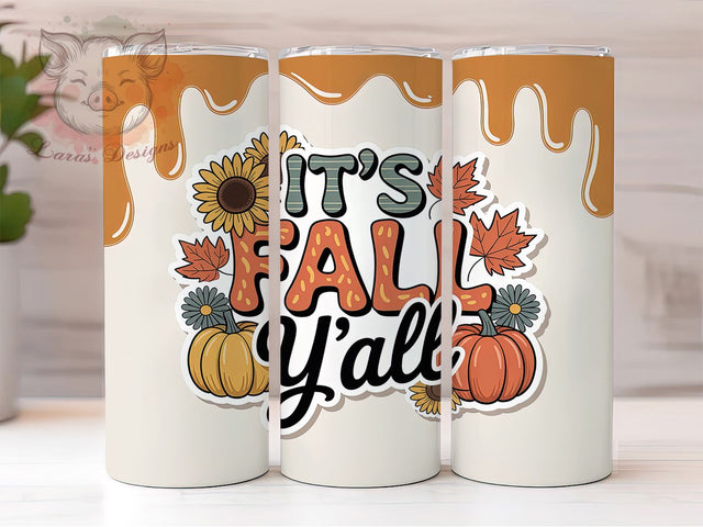 3D It’s Fall Y’all Pumpkin Tumbler, It’s Fall Y’all Cup Wrap, 20Oz Sublimation Design, Cozy Autumn Coffee Mug, Rustic Fall Drinkware, Pumpkin Season Gift, Harvest Time Tumbler Sublimation Lara' s Designs 