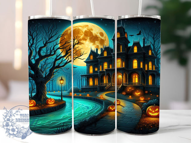 3D Jack-O-Lantern Haunted Tumbler Wrap, Haunted House Wrap, Halloween Sublimation Cup, 20Oz Spooky Drinkware, Pumpkin Mansion Design, Creepy Fall Tumbler, Dimensional Halloween Wrap Sublimation ToriDesigns 