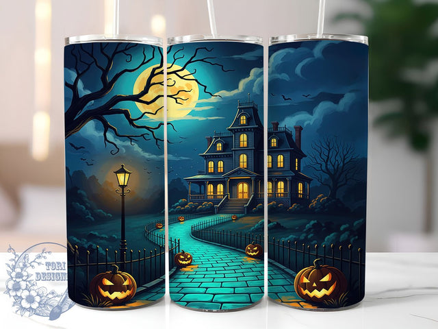 3D Jack-O-Lantern Haunted Tumbler Wrap, Haunted House Wrap, Halloween Sublimation Cup, 20Oz Spooky Drinkware, Pumpkin Mansion Design, Creepy Fall Tumbler, Dimensional Halloween Wrap Sublimation ToriDesigns 