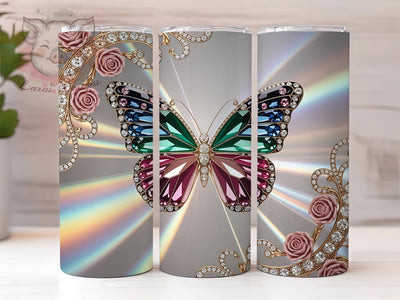 3D Jewel Flower Butterfly 20oz Tumbler, Jewel Flower Cup Wrap, Elegant Butterfly Design, Sublimation Tumbler Wrap, 20Oz Tumbler Design, Sparkling Floral Cup, Artistic Butterfly Jewel Wrap Sublimation Lara' s Designs 