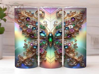 3D Jewel Flower Butterfly 20oz Tumbler, Jewel Flower Cup Wrap, Elegant Butterfly Design, Sublimation Tumbler Wrap, 20Oz Tumbler Design, Sparkling Floral Cup, Artistic Butterfly Jewel Wrap Sublimation Lara' s Designs 