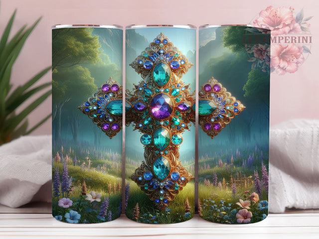 3D Jeweled Christian Cross 20oz Tumbler, 3D Design, Jesus Theme, Spring Christian, 20oz Wrap, Sublimation Design, PNG File Sublimation Li Zamperini 