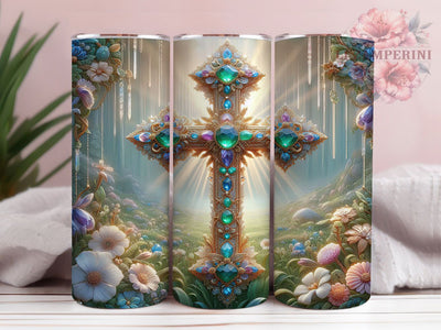 3D Jeweled Christian Cross 20oz Tumbler, 3D Design, Jesus Theme, Spring Christian, 20oz Wrap, Sublimation Design, PNG File Sublimation Li Zamperini 