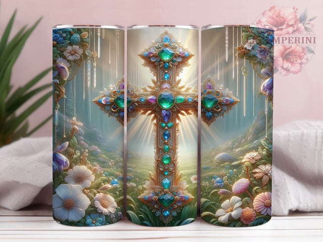 3D Jeweled Christian Cross 20oz Tumbler, 3D Design, Jesus Theme, Spring Christian, 20oz Wrap, Sublimation Design, PNG File Sublimation Li Zamperini 