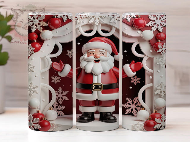 3D Jolly Santa Christmas Tumbler, Christmas Santa Wrap, Holiday Sublimation Design, Festive Santa Cup, 20Oz Skinny Tumbler Wrap, Jolly Santa Mug, Christmas 3D Design Sublimation Lara' s Designs 