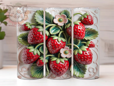 3D Juicy Strawberry Fruit Tumbler, Fruit Wrap Design, 20Oz Skinny Tumbler, Realistic Berry Sublimation, Juicy Strawberry Wrap, Summer Fruit Tumbler, Vibrant Strawberry Design Sublimation Lara' s Designs 