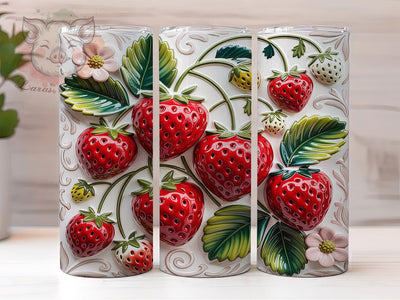 3D Juicy Strawberry Fruit Tumbler, Fruit Wrap Design, 20Oz Skinny Tumbler, Realistic Berry Sublimation, Juicy Strawberry Wrap, Summer Fruit Tumbler, Vibrant Strawberry Design Sublimation Lara' s Designs 