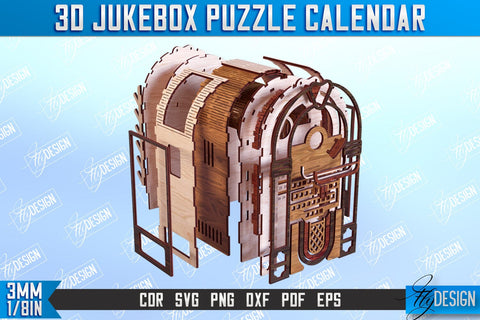 3D Jukebox Puzzle | Desktop Jukebox Calendar | Retro Jukebox | CNC File SVG Fly Design 