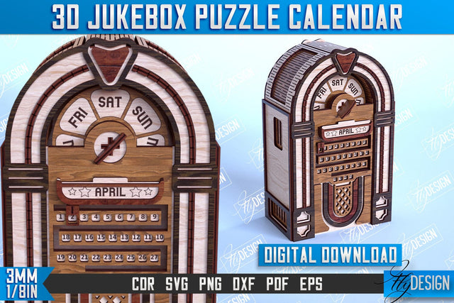 3D Jukebox Puzzle | Desktop Jukebox Calendar | Retro Jukebox | CNC File SVG Fly Design 
