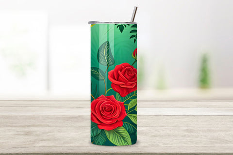 3D Jungle Rose Seamless Tumbler Wrap, Bright Red and Green Roses with Tropical Leaves, seamless tumbler wrap, jungle rose design, bright floral wrap, red green roses, watercolor jungle design, 20oz skinny tumbler Sublimation FloridPrintables 