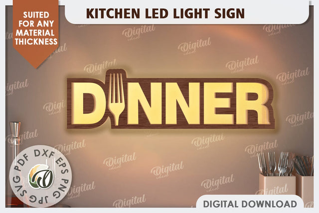 3D Kitchen Led Light Sign Laser Cut. Kitchen Decor SVG SVG Evgenyia Guschina 