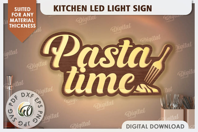 3D Kitchen Led Light Sign Laser Cut. Kitchen Decor SVG SVG Evgenyia Guschina 