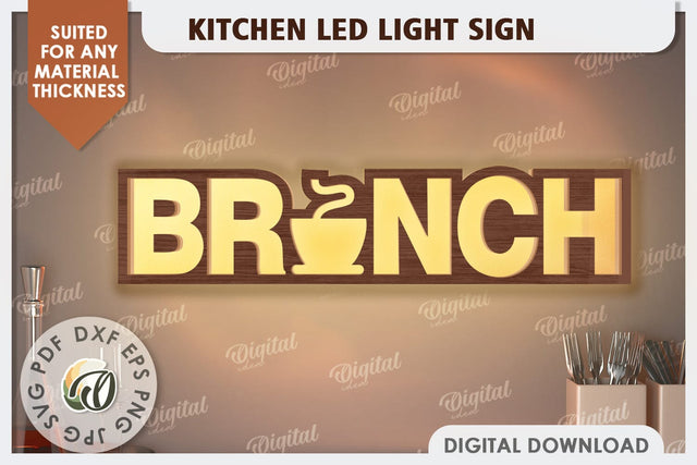 3D Kitchen Led Light Sign Laser Cut. Kitchen Decor SVG SVG Evgenyia Guschina 