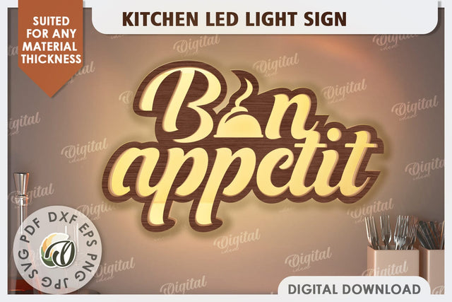 3D Kitchen Led Light Sign Laser Cut. Kitchen Decor SVG SVG Evgenyia Guschina 