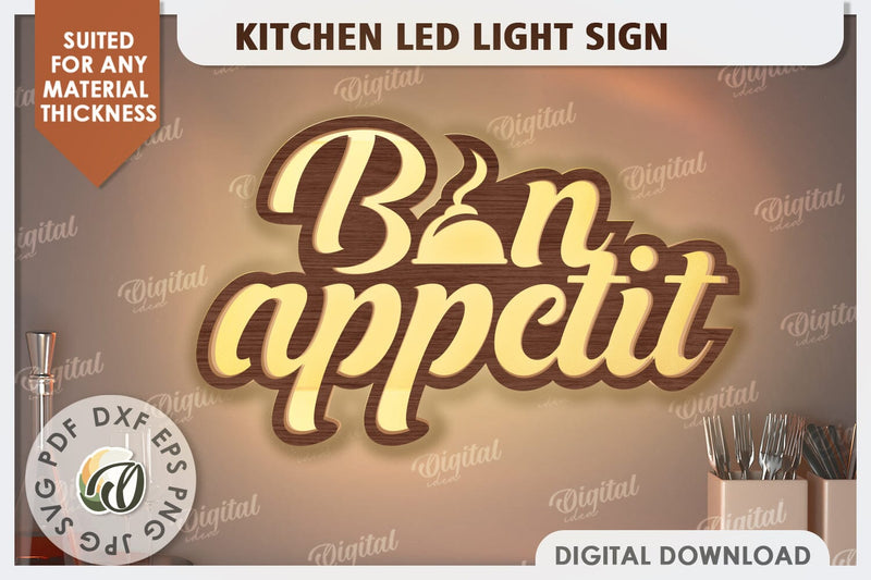 3D Kitchen Led Light Sign Laser Cut. Kitchen Decor SVG SVG Evgenyia Guschina 