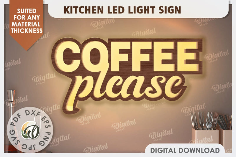 3D Kitchen Led Light Sign Laser Cut. Kitchen Decor SVG SVG Evgenyia Guschina 