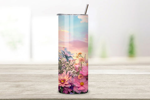 3D Landscape Tumbler Spring Floral, Spring Bloom Night Sky Sublimation FloridPrintables 