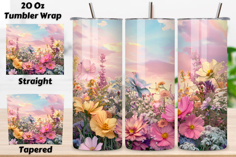3D Landscape Tumbler Spring Floral, Spring Bloom Night Sky Sublimation FloridPrintables 