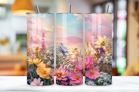 3D Landscape Tumbler Spring Floral, Spring Bloom Night Sky Sublimation FloridPrintables 