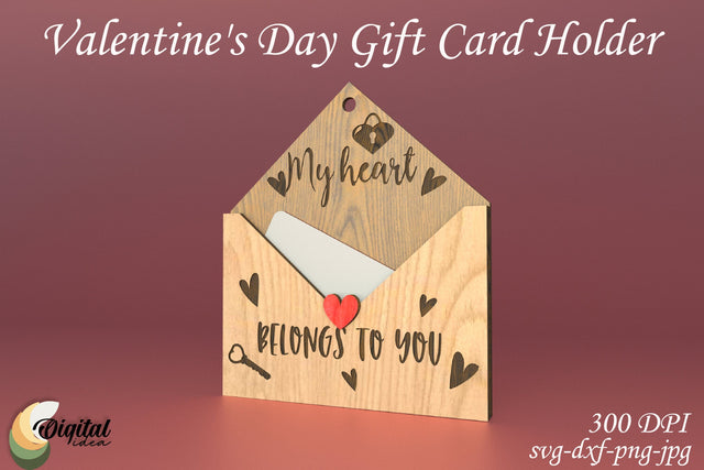 3D Laser Cut Design. Valentine's Day Gift Card Holder SVG Evgenyia Guschina 