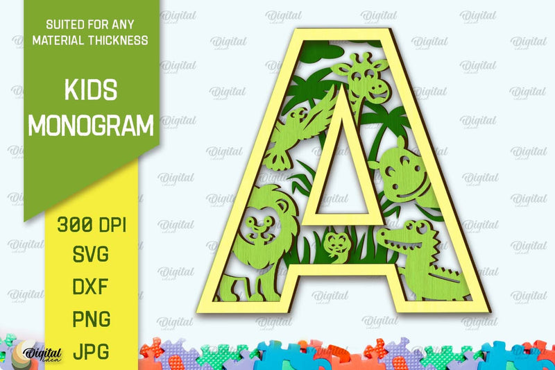 3D Laser cut Monogram Letter A. Kids alphabet wall sign SVG SVG Evgenyia Guschina 