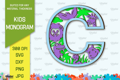 3D Laser cut Monogram Letter C. Kids alphabet wall sign SVG SVG Evgenyia Guschina 