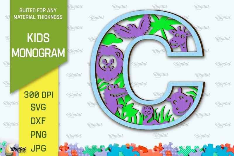 3D Laser cut Monogram Letter C. Kids alphabet wall sign SVG SVG Evgenyia Guschina 