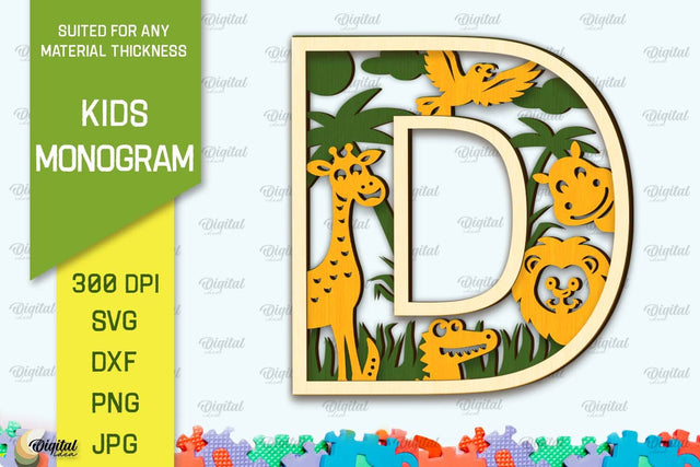 3D Laser cut Monogram Letter D. Kids alphabet wall sign SVG SVG Evgenyia Guschina 