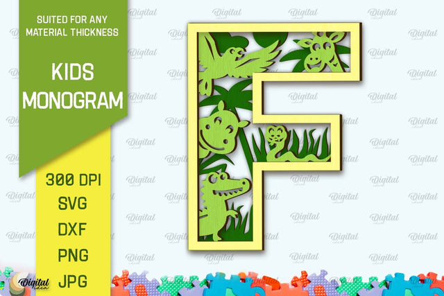 3D Laser cut Monogram Letter F. Kids alphabet wall sign SVG SVG Evgenyia Guschina 