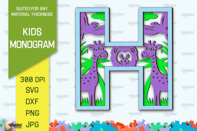 3D Laser cut Monogram Letter H. Kids alphabet wall sign SVG SVG Evgenyia Guschina 