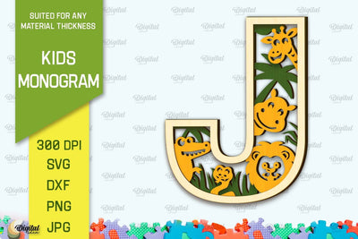 3D Laser cut Monogram Letter J. Kids alphabet wall sign SVG SVG Evgenyia Guschina 