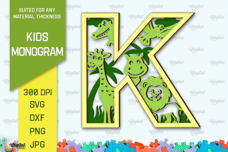 3D Laser cut Monogram Letter K. Kids alphabet wall sign SVG SVG Evgenyia Guschina 