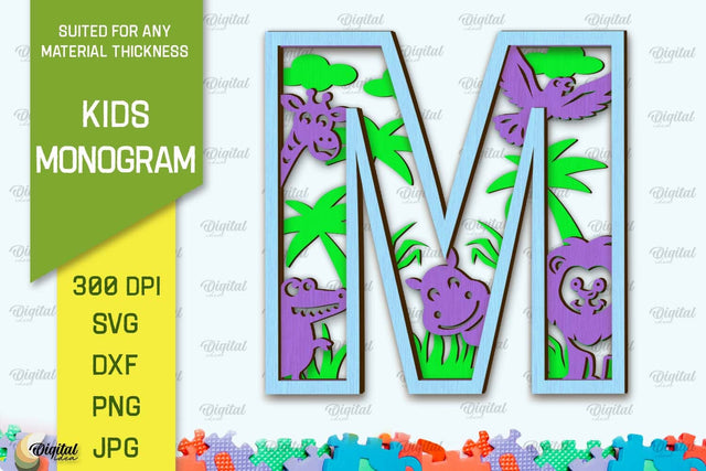 3D Laser cut Monogram Letter M. Kids alphabet wall sign SVG SVG Evgenyia Guschina 