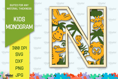 3D Laser cut Monogram Letter N. Kids alphabet wall sign SVG SVG Evgenyia Guschina 