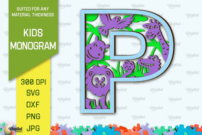 3D Laser cut Monogram Letter P. Kids alphabet wall sign SVG SVG Evgenyia Guschina 