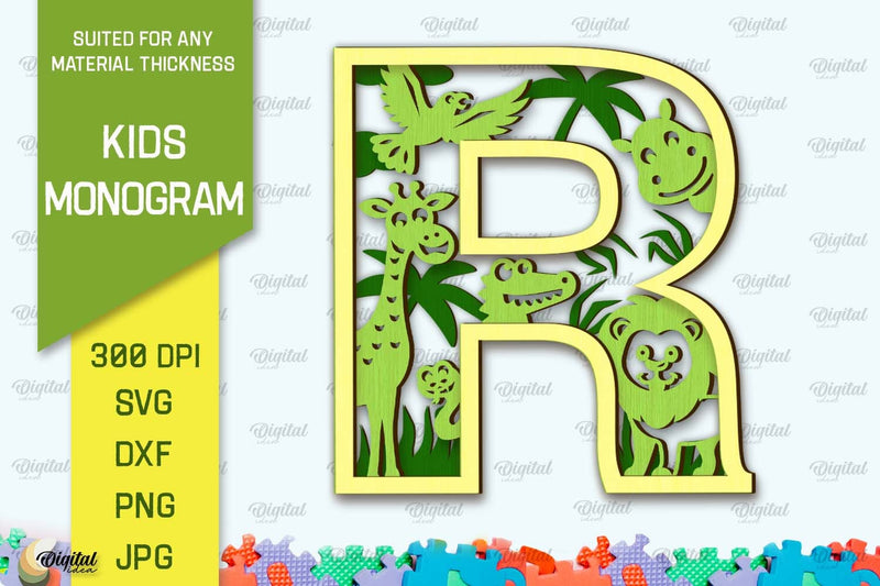 3D Laser cut Monogram Letter R. Kids alphabet wall sign SVG SVG Evgenyia Guschina 