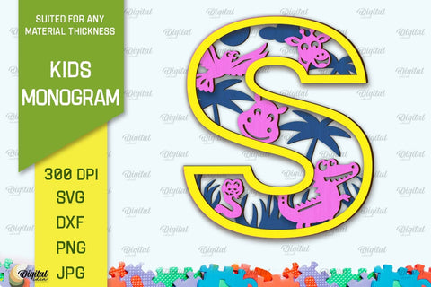 3D Laser cut Monogram Letter S. Kids alphabet wall sign SVG SVG Evgenyia Guschina 