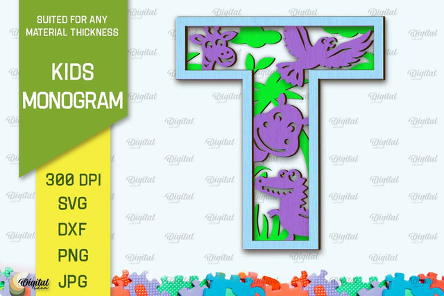 3D Laser cut Monogram Letter T. Kids alphabet wall sign SVG SVG Evgenyia Guschina 