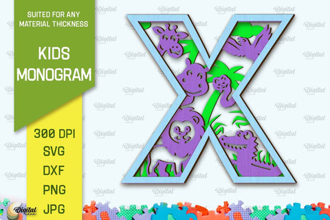 3D Laser cut Monogram Letter X. Kids alphabet wall sign SVG SVG Evgenyia Guschina 