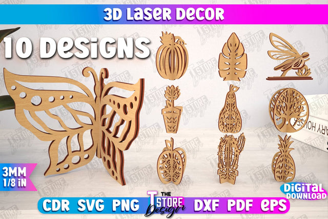 3D Laser Décor Bundle | Natural Design | Wooden Decorative Figurine | Home Decor | CNC Files SVG The T Store Design 