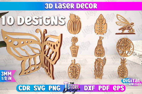 3D Laser Décor Bundle | Natural Design | Wooden Decorative Figurine | Home Decor | CNC Files SVG The T Store Design 