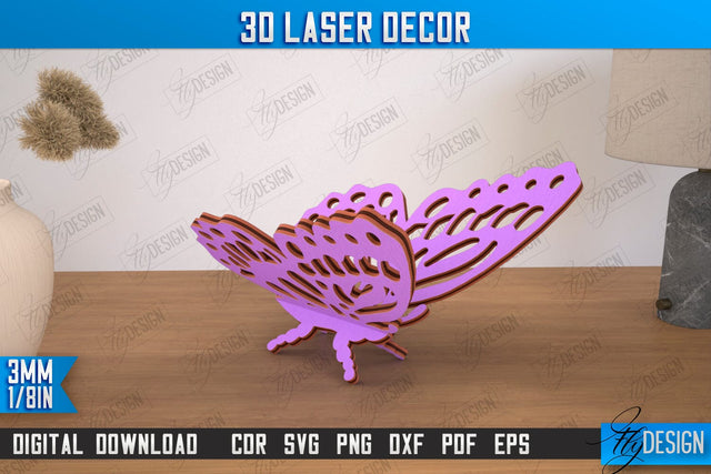 3D Laser Décor | Butterfly Shape | Wooden Decorative Figurine | Home Decor | CNC File SVG Fly Design 