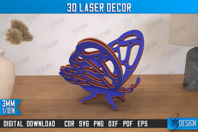 3D Laser Décor | Butterfly Shape | Wooden Decorative Figurine | Home Decor | CNC File SVG Fly Design 