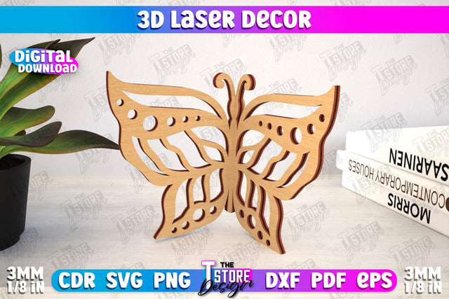 3D Laser Décor | Butterfly Shape | Wooden Decorative Figurine | Home Decor | CNC File SVG The T Store Design 
