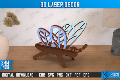 3D Laser Décor | Dragonfly Shape | Wooden Decorative Figurine | Home Decor | CNC File SVG Fly Design 