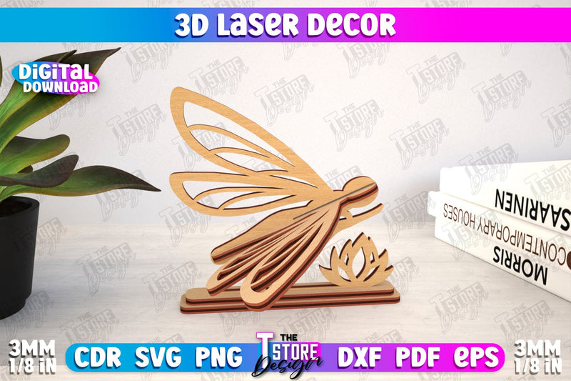3D Laser Décor | Dragonfly Shape | Wooden Decorative Figurine | Home Decor | CNC File SVG The T Store Design 